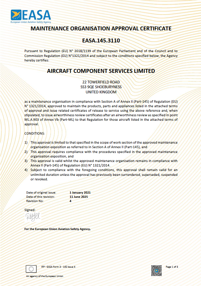 EASA Approval Cert