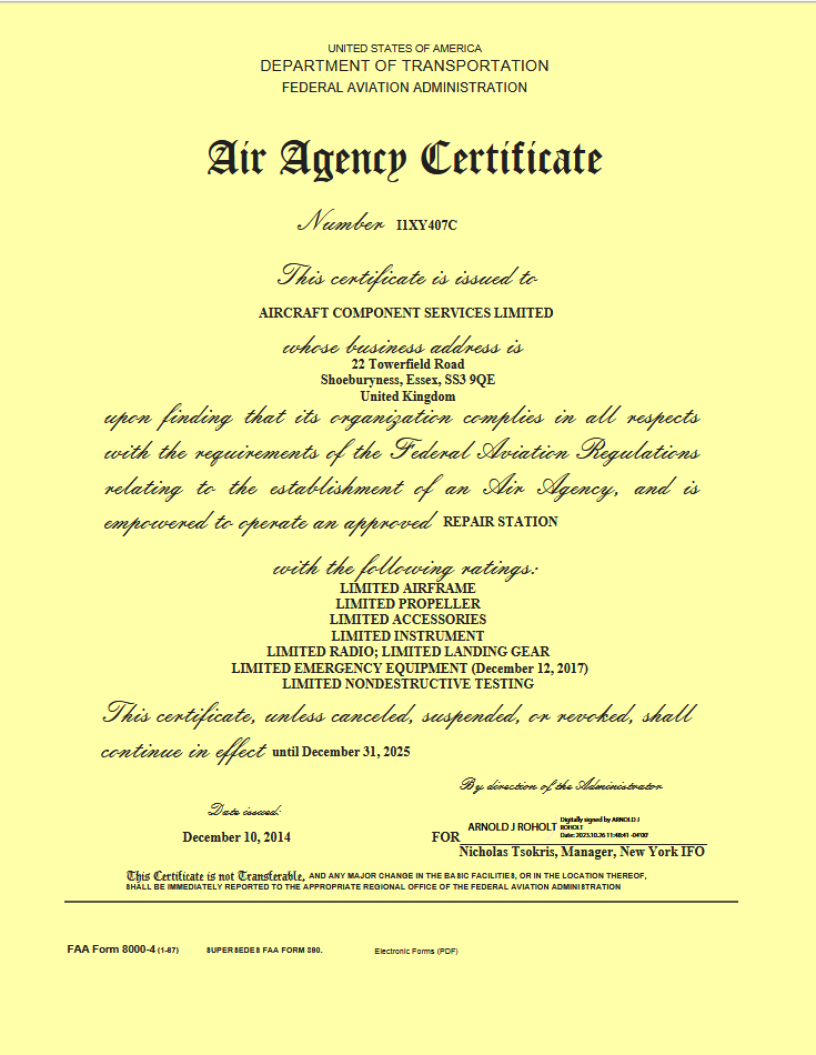 FAA Air Agency Certificate
