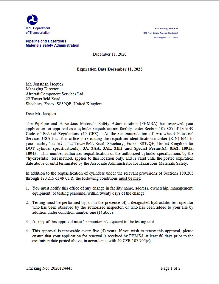 Letter of Approval DOT